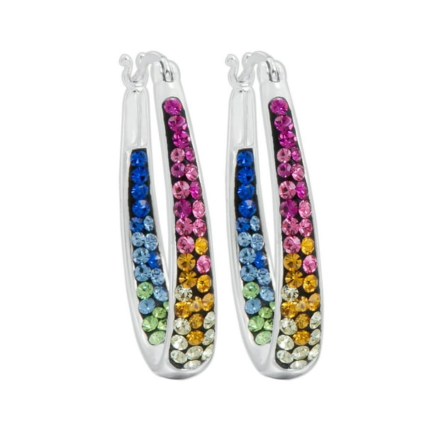 S.A.V.I Silver Plated Designer Color Big Size Crystal Rhinestone Hoop Earrings Women 